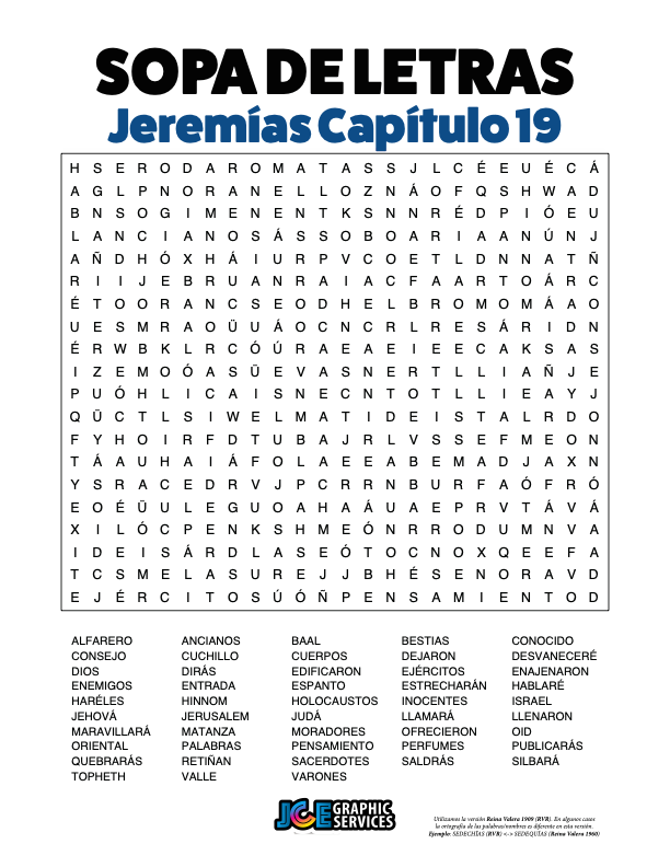 Sopa de Letras - Jeremías Cápitulo 19