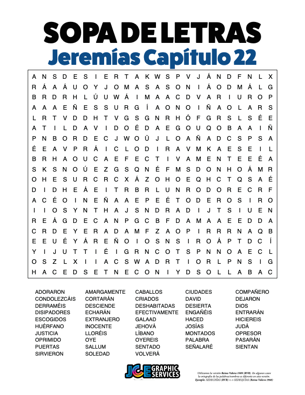 Sopa de Letras - Jeremías Cápitulo 22