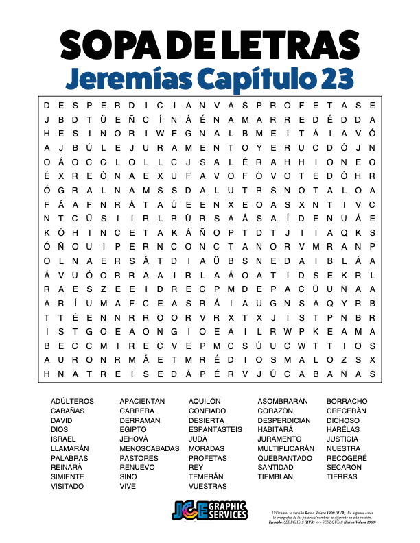 Sopa de Letras - Jeremías Cápitulo 23