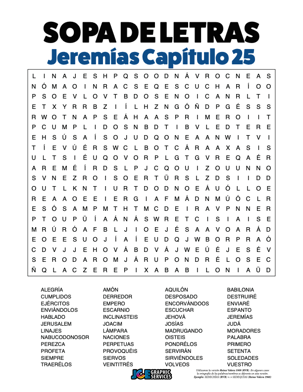 Sopa de Letras - Jeremías Cápitulo 25