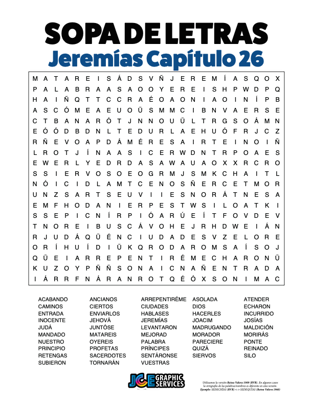Sopa de Letras - Jeremías Cápitulo 26