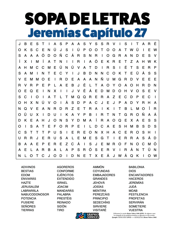 Sopa de Letras - Jeremías Cápitulo 27
