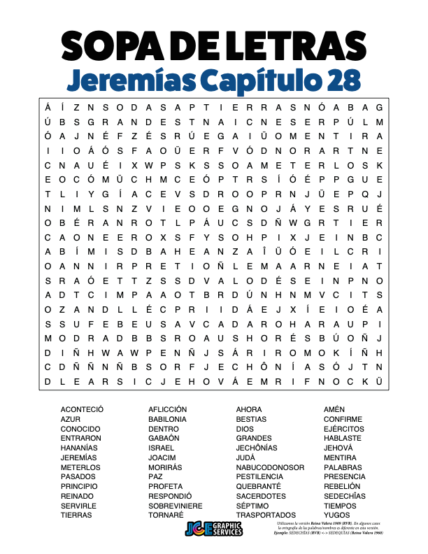 Sopa de Letras - Jeremías Cápitulo 28
