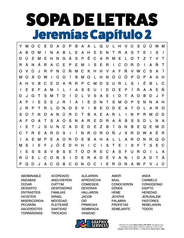 Sopa de Letras - Jeremías Cápitulo 2