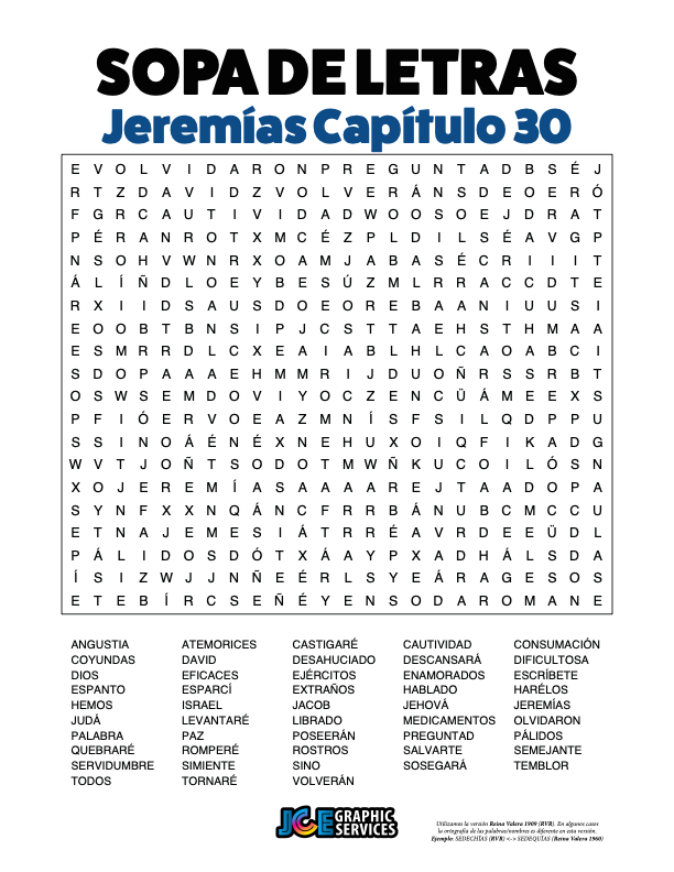 Sopa de Letras - Jeremías Cápitulo 30