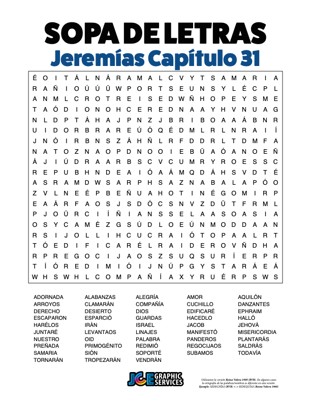 Sopa de Letras - Jeremías Cápitulo 31