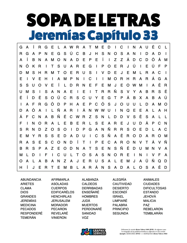 Sopa de Letras - Jeremías Cápitulo 33