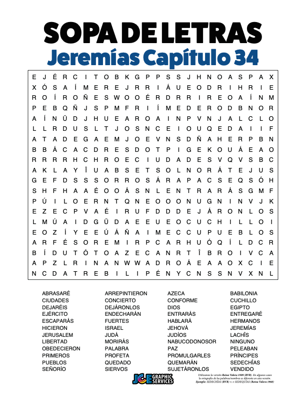 Sopa de Letras - Jeremías Cápitulo 34