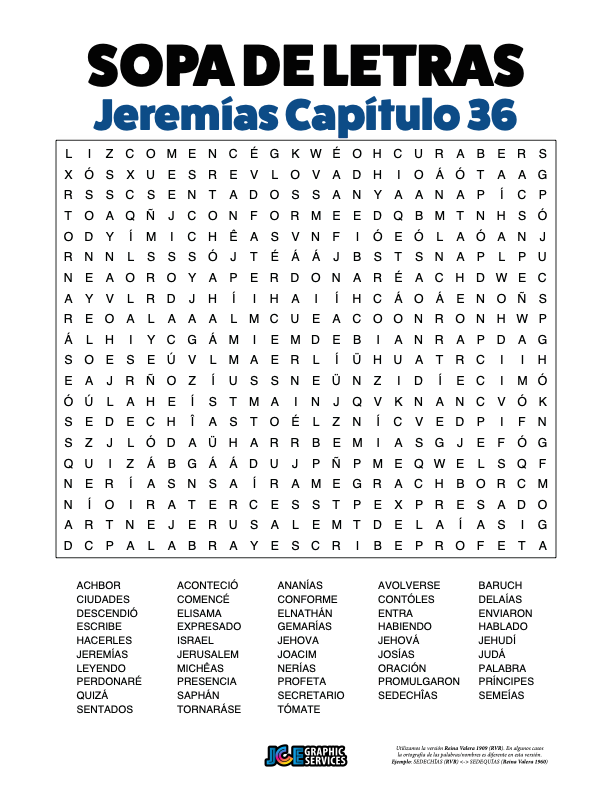 Sopa de Letras - Jeremías Cápitulo 36