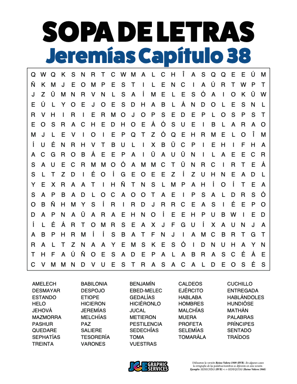 Sopa de Letras - Jeremías Cápitulo 38