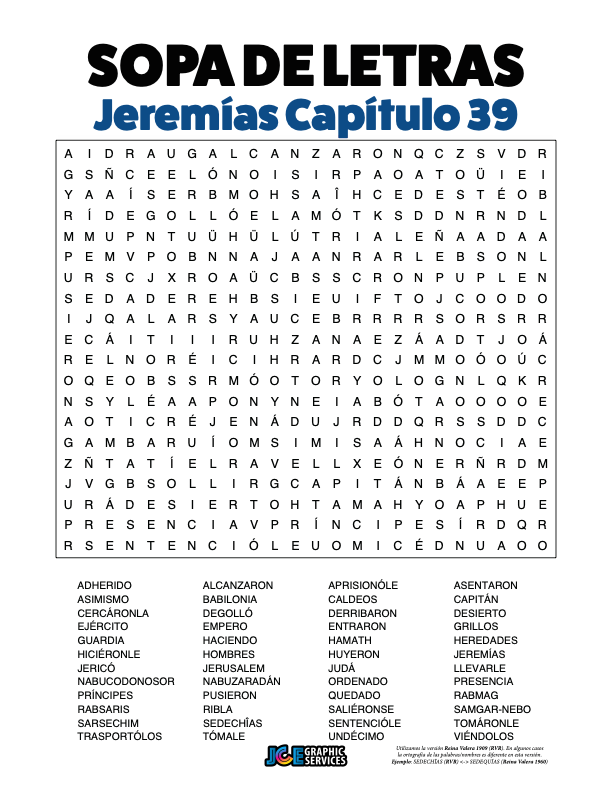 Sopa de Letras - Jeremías Cápitulo 39