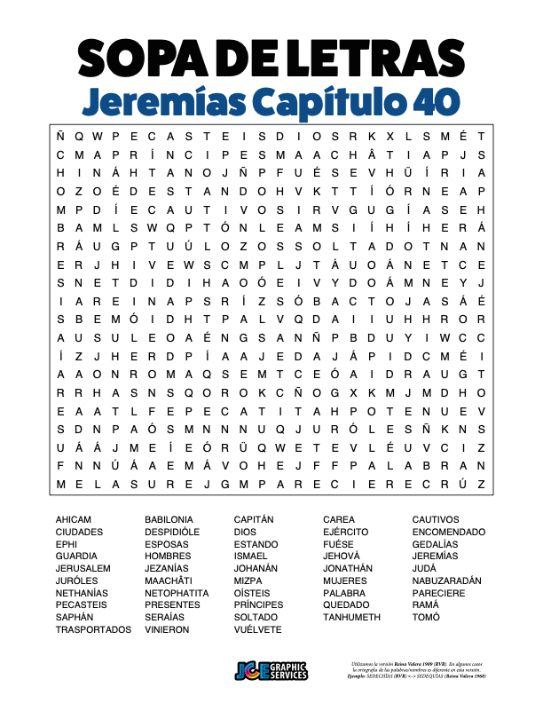 Sopa de Letras - Jeremías Cápitulo 40