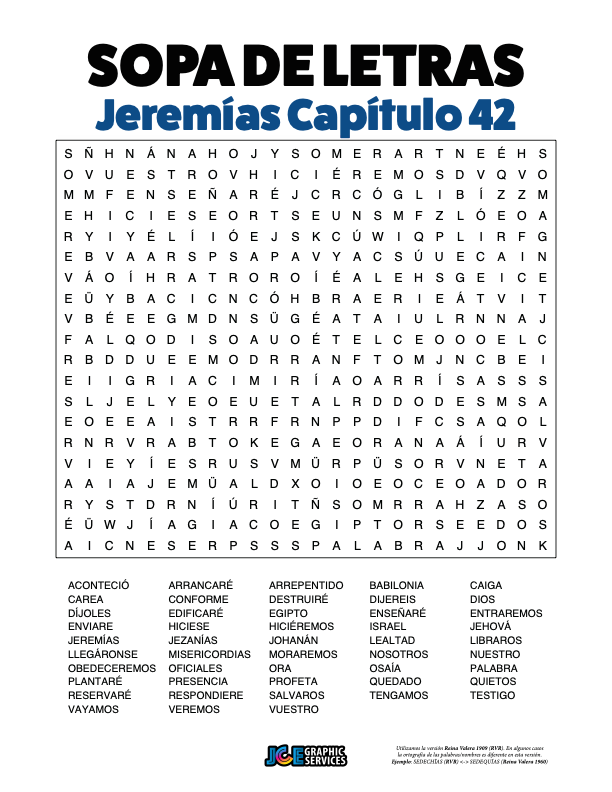 Sopa de Letras - Jeremías Cápitulo 42