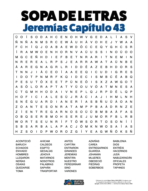 Sopa de Letras - Jeremías Cápitulo 43