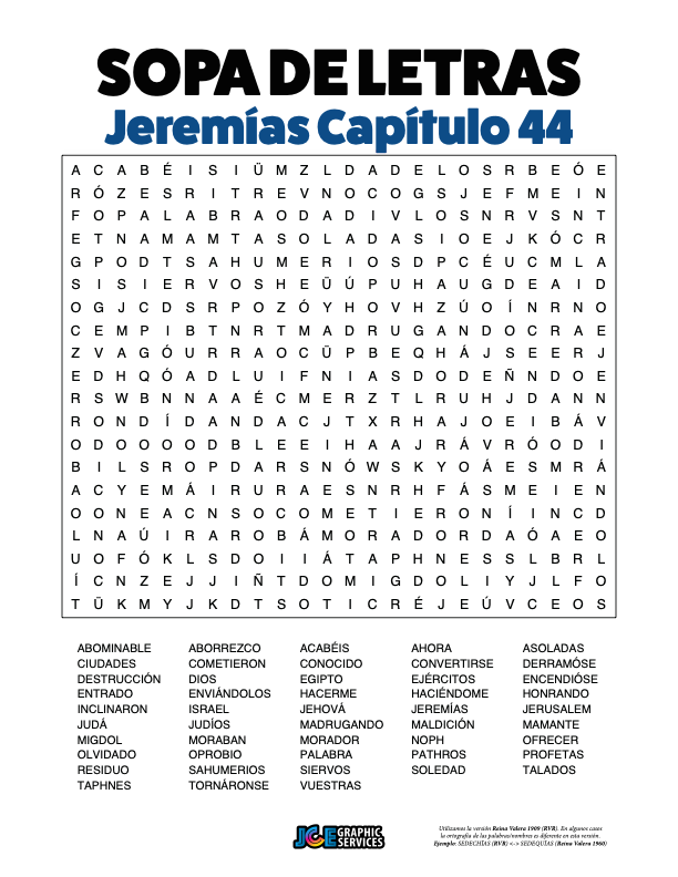 Sopa de Letras - Jeremías Cápitulo 44