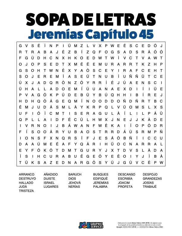 Sopa de Letras - Jeremías Cápitulo 45