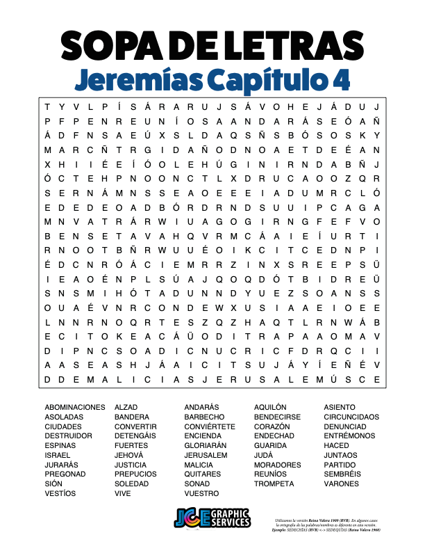 Sopa de Letras - Jeremías Cápitulo 4
