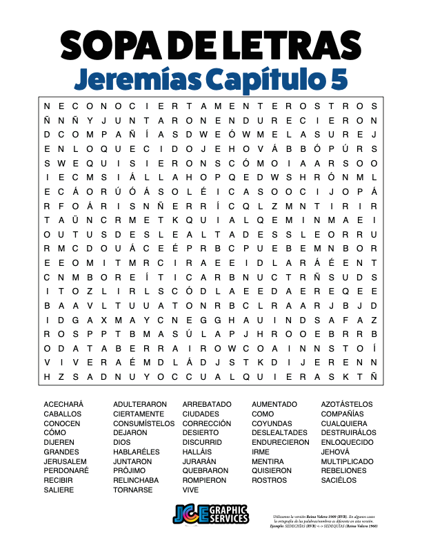 Sopa de Letras - Jeremías Cápitulo 5