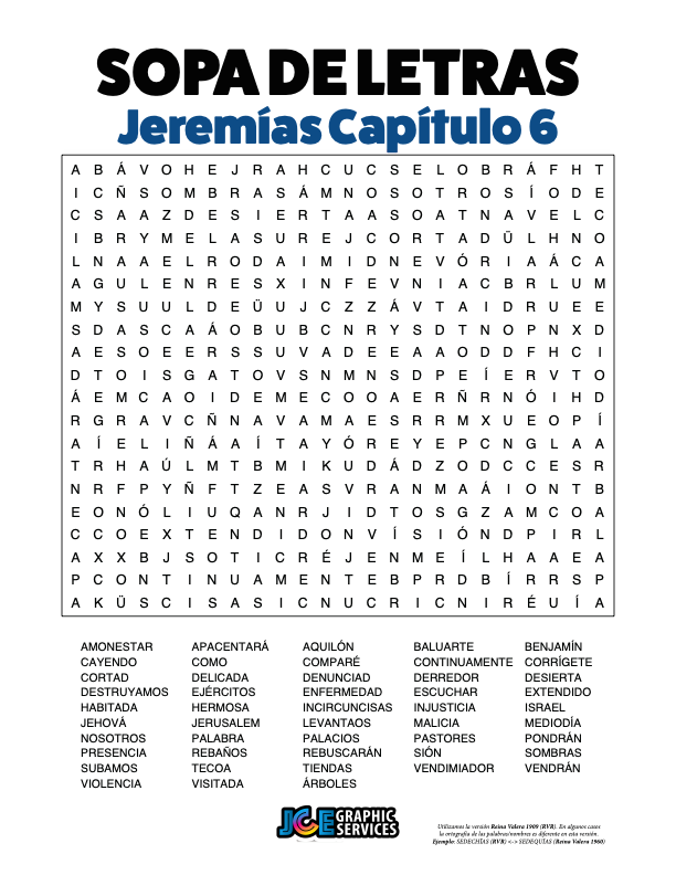 Sopa de Letras - Jeremías Cápitulo 6