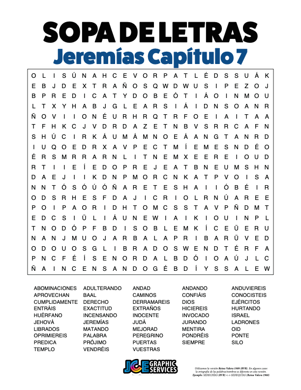 Sopa de Letras - Jeremías Cápitulo 7