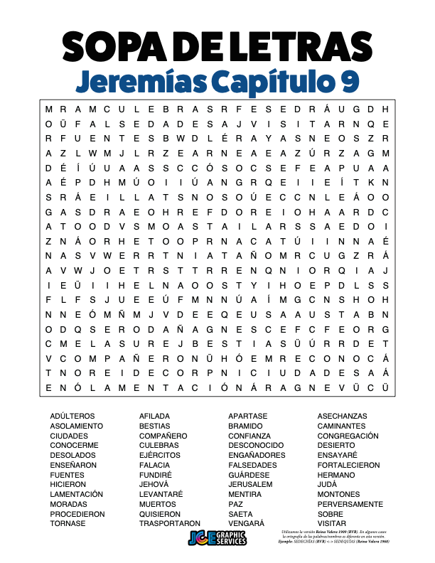 Sopa de Letras - Jeremías Cápitulo 9