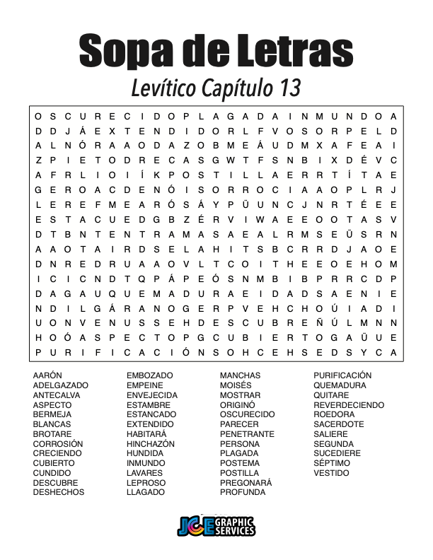 Sopa de Letras - Levítico Cápitulo 13