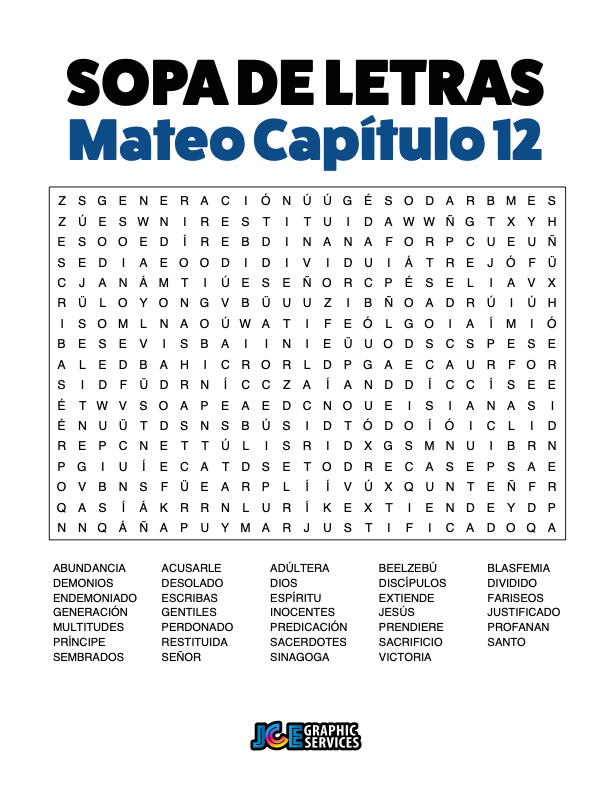 Sopa de Letras - Mateo Cápitulo 12