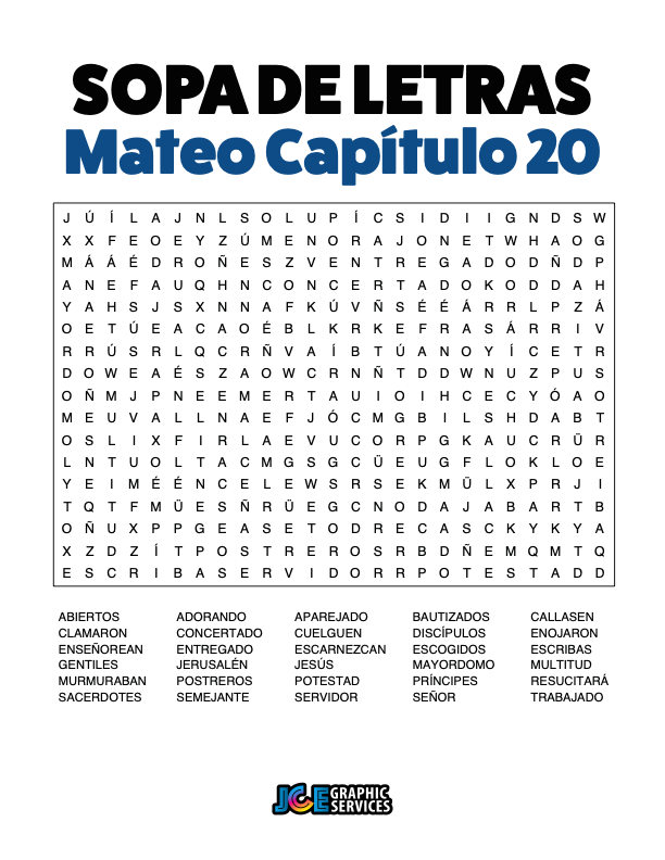 Sopa de Letras - Mateo Cápitulo 20
