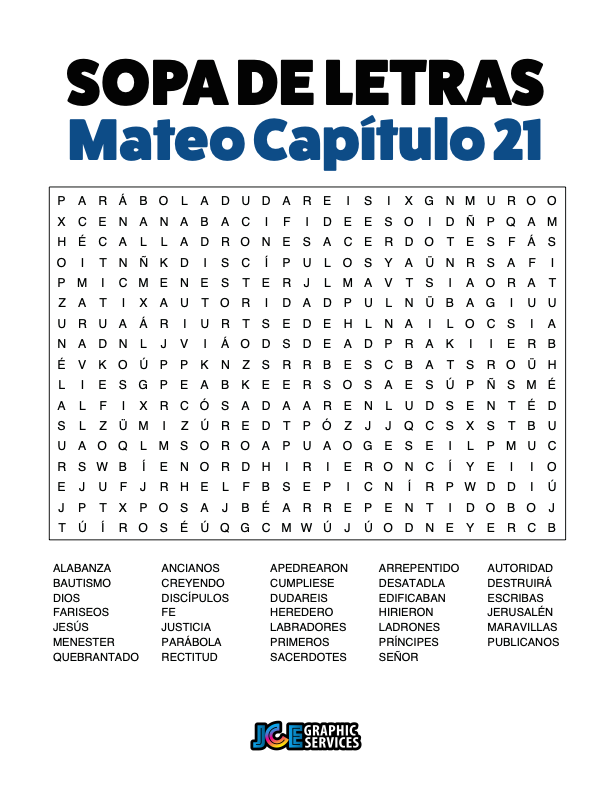Sopa de Letras - Mateo Cápitulo 21