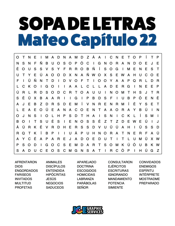 Sopa de Letras - Mateo Cápitulo 22