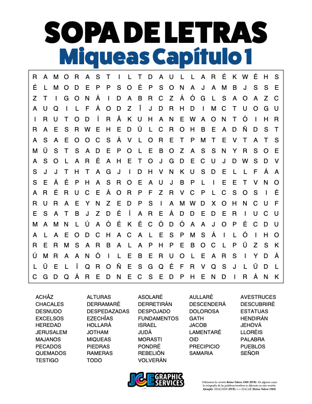 Sopa de Letras - Miqueas Cápitulo 1