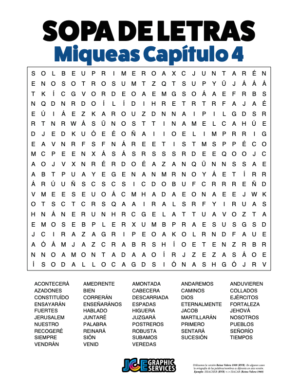 Sopa de Letras - Miqueas Cápitulo 4