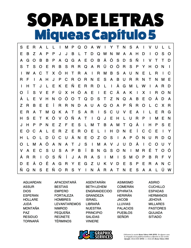 Sopa de Letras - Miqueas Cápitulo 5