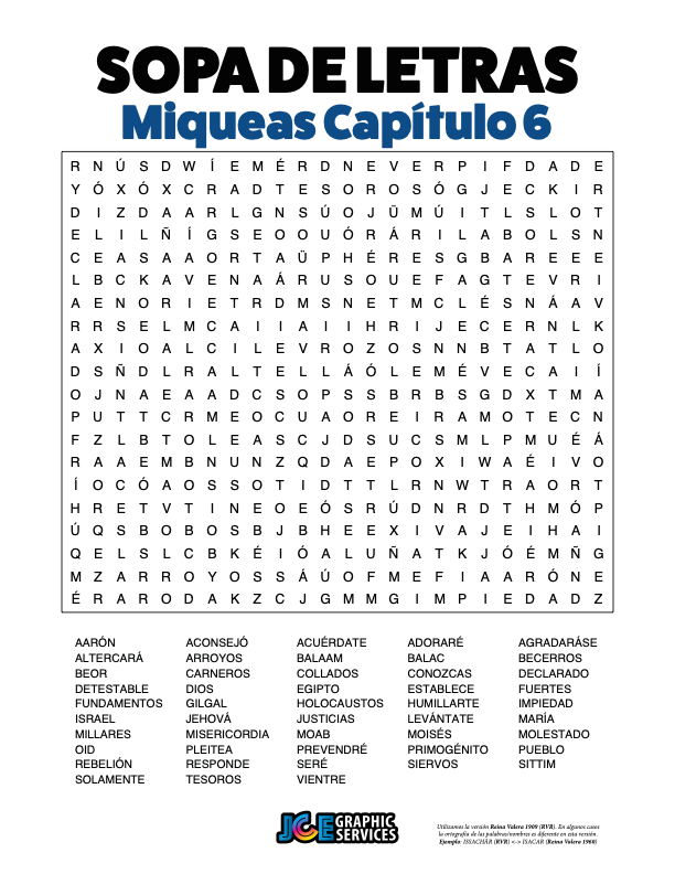 Sopa de Letras - Miqueas Cápitulo 6