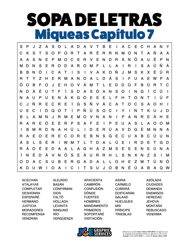 Sopa de Letras - Miqueas Cápitulo 7