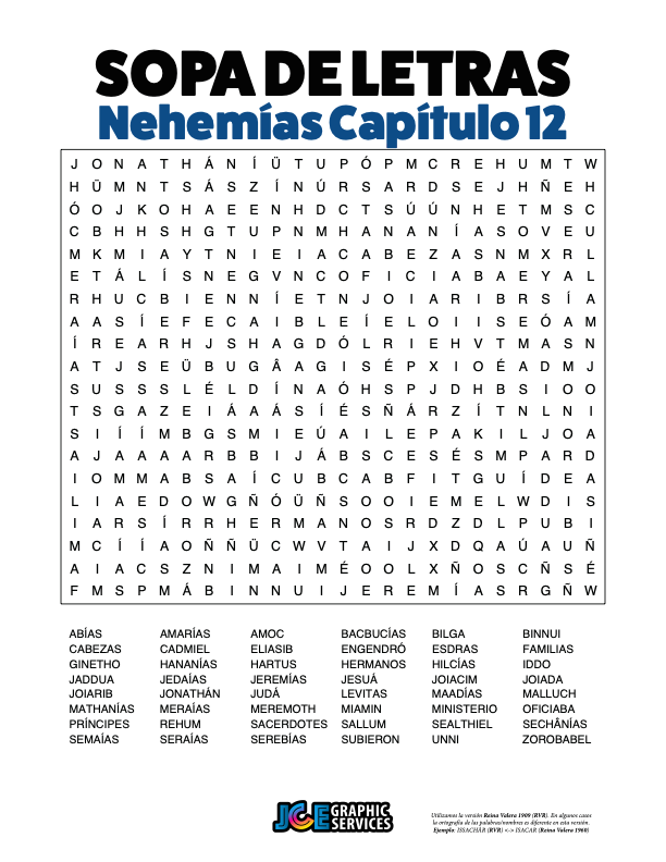 Sopa de Letras - Nehemías Cápitulo 12