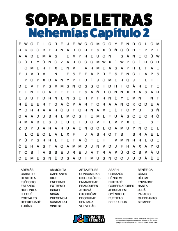 Sopa de Letras - Nehemías Cápitulo 2