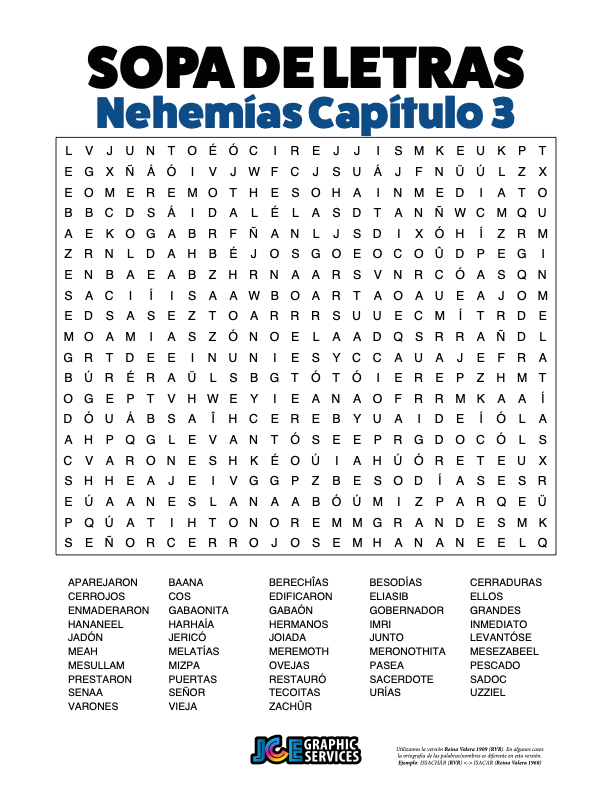 Sopa de Letras - Nehemías Cápitulo 3