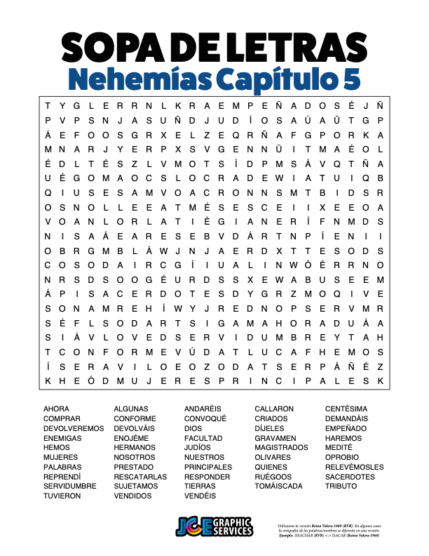 Sopa de Letras - Nehemías Cápitulo 5