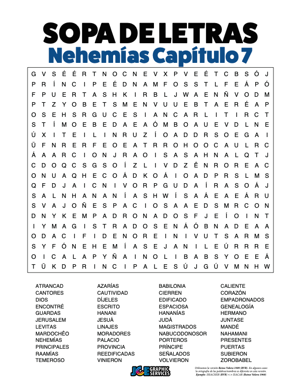 Sopa de Letras - Nehemías Cápitulo 7