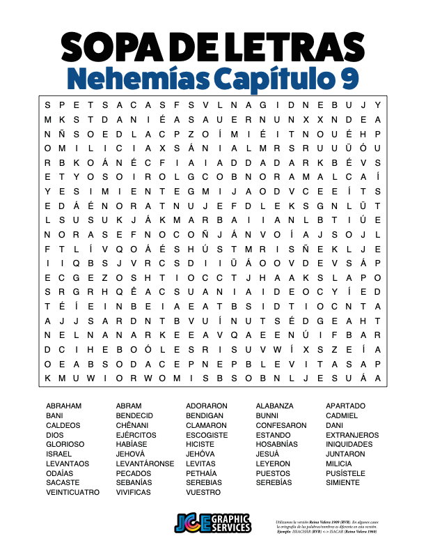 Sopa de Letras - Nehemías Cápitulo 9