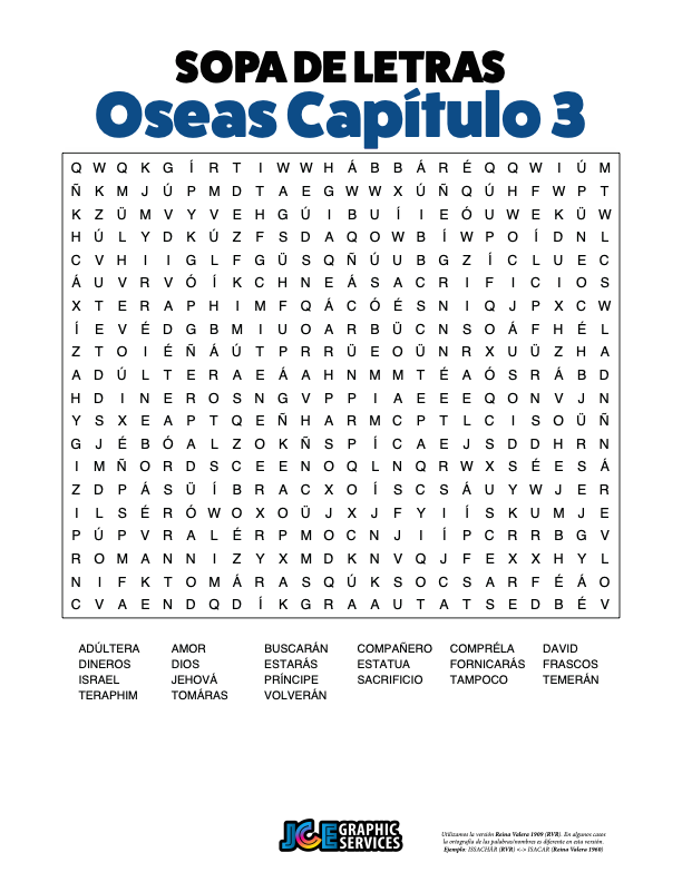 Sopa de Letras - Oseas Cápitulo 3
