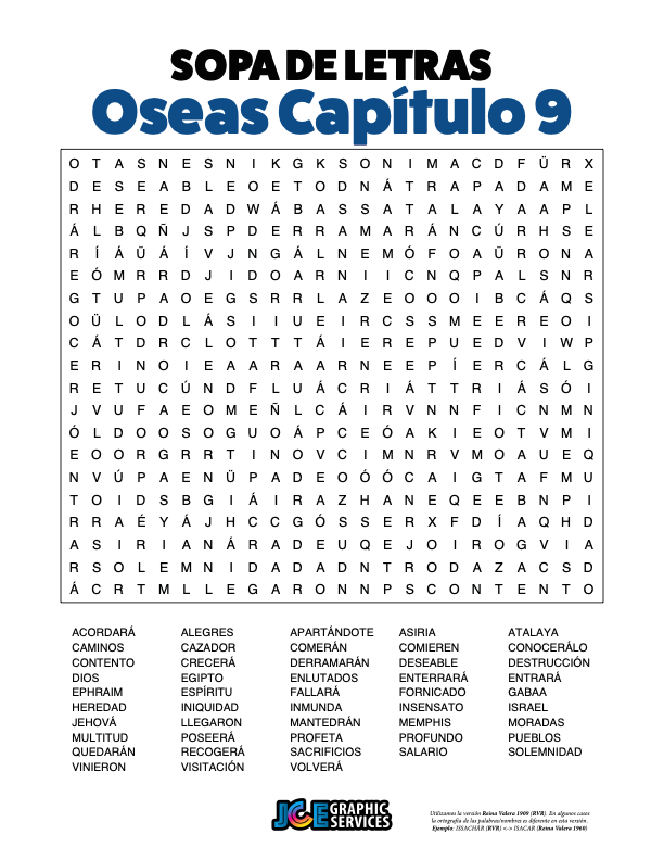 Sopa de Letras - Oseas Cápitulo 9