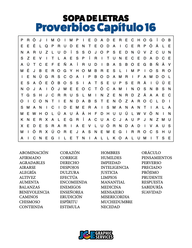 Sopa de Letras - Proverbios Cápitulo 16