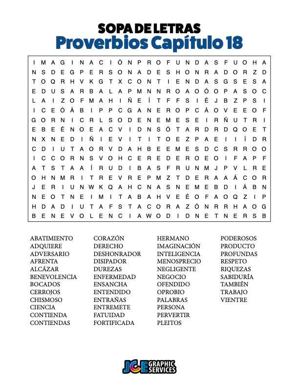 Sopa de Letras - Proverbios Cápitulo 18