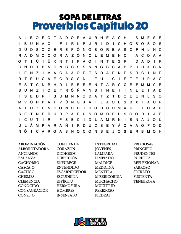Sopa de Letras - Proverbios Cápitulo 20