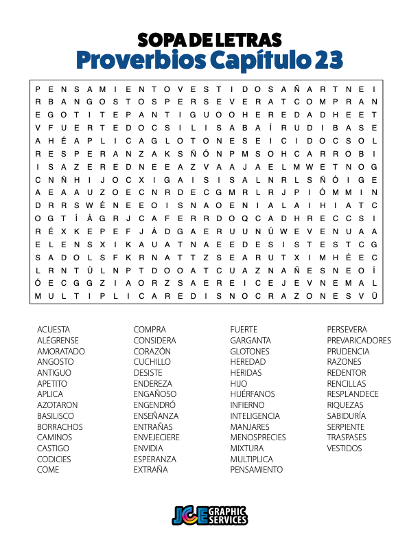 Sopa de Letras - Proverbios Cápitulo 23