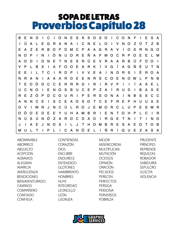 Sopa de Letras - Proverbios Cápitulo 28