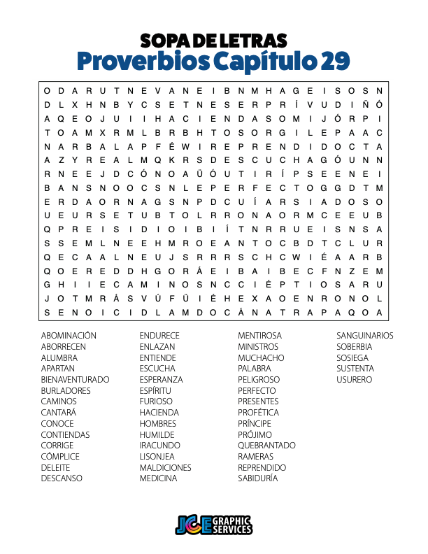 Sopa de Letras - Proverbios Cápitulo 29