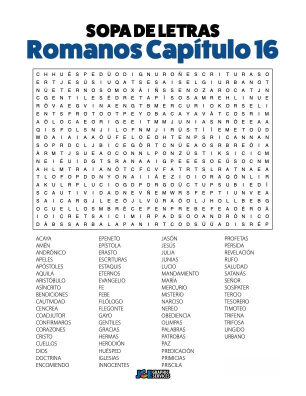 Sopa de Letras - Romanos Cápitulo 16